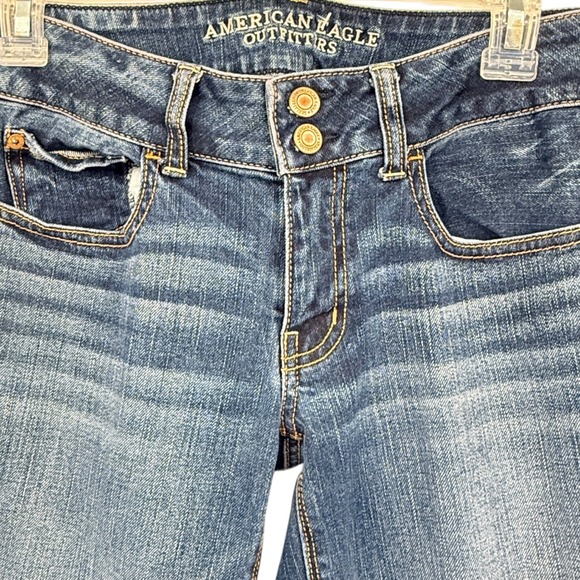 American Eagle Artist Flare Womens Jeans Dark Wash Blue Low Rise Denim Size 6 - Picture 3 of 5
